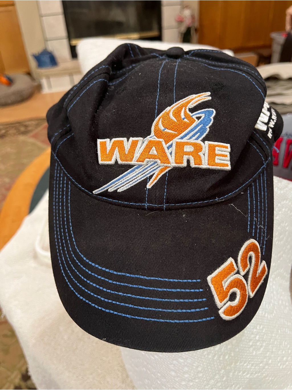 Ware Embroidered Black Cap With Orange & Blue Accents